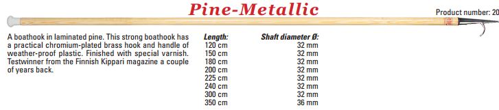 Wooden Boat hook with metal hook. Various lengths up to 350 cms